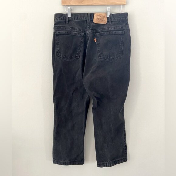 Vintage 90s Orange Tab Levis Straight Leg Black Hi Rise Cropped Denim - Picture 4 of 7